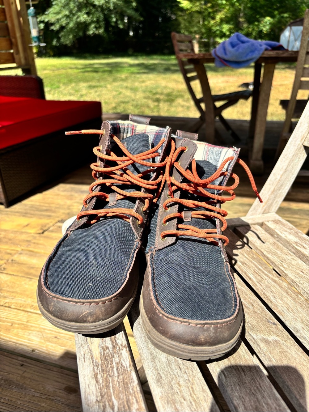 Navy Canvas and Brown Leather Men’s Chukka Boots with Tan Laces